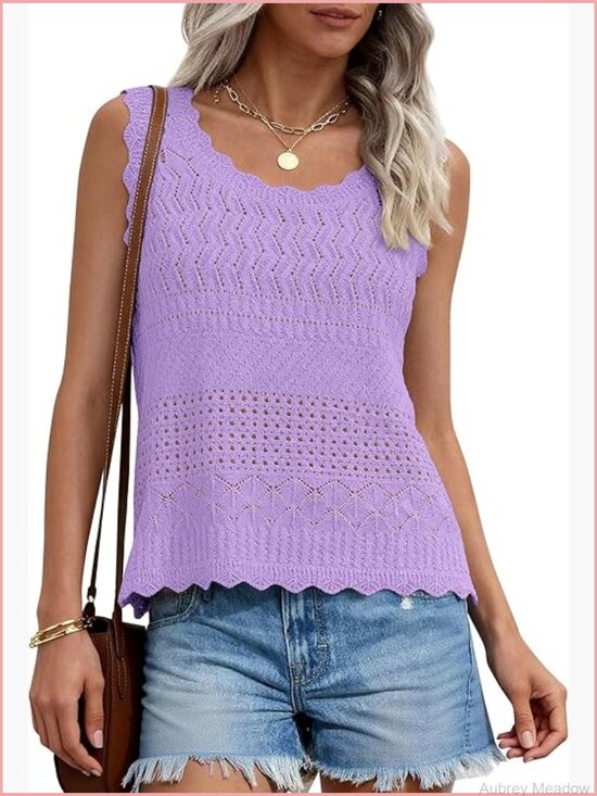 Tops - Crochet Tank Top Sleeveless Sweater Vest Boho Beach Vacation